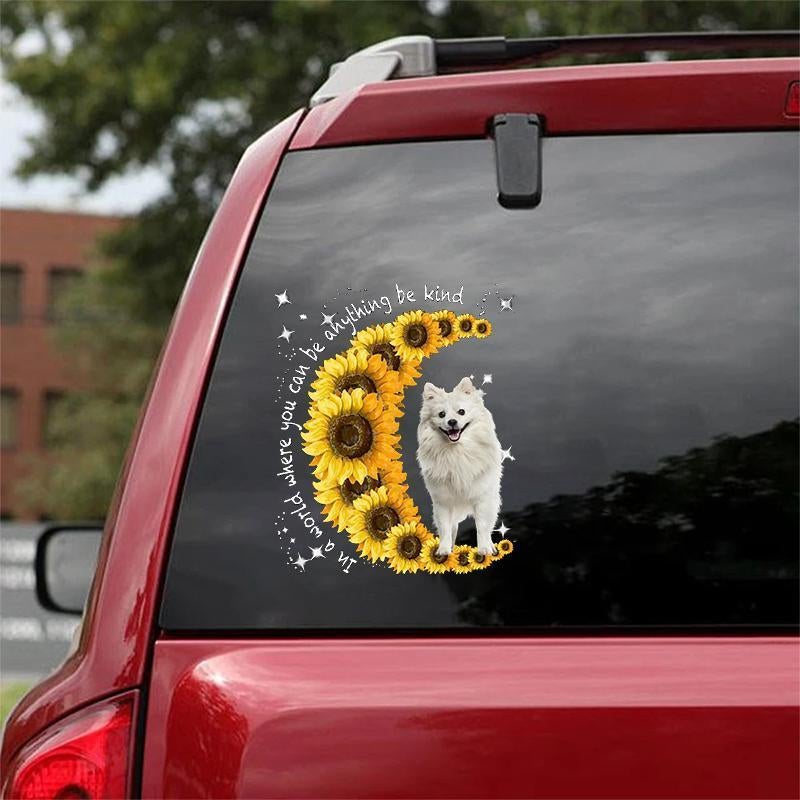 American Eskimo-Sunflower Be Kind Car Sticker