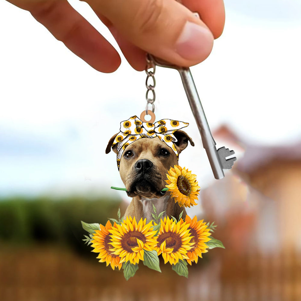 American Staffordshire Terrier-Dog Mom Keychain