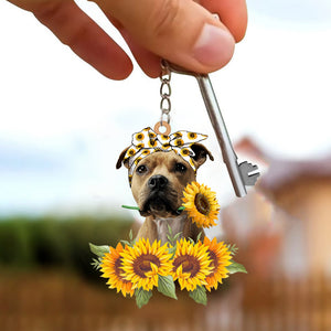 American Staffordshire Terrier-Dog Mom Keychain