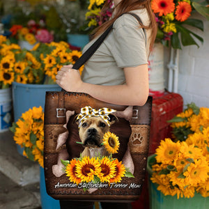 American Staffordshire Terrier-Sunflower&Dog Mom Cloth Tote Bag