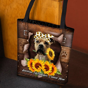 American Staffordshire Terrier-Sunflower&Dog Mom Cloth Tote Bag