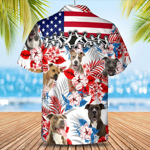 American Staffordshire Terrier American Flag Hawaiian Shirt