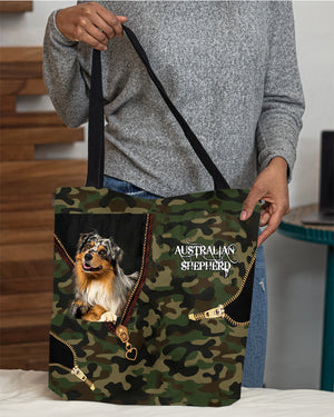 Australian Shepherd blue merle Camo Cloth Tote Bag