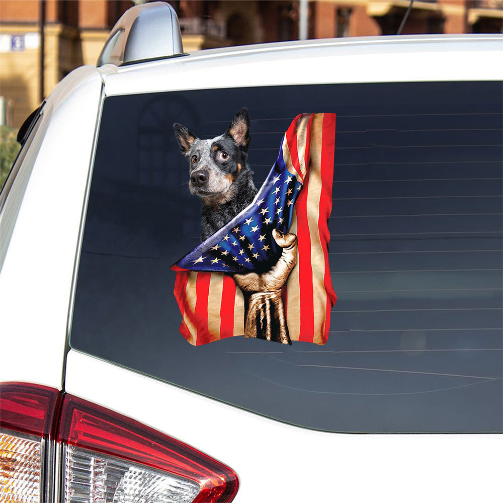 Australian Cattle Dog-American Flag Front Car Sticker