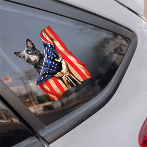 Australian Cattle Dog-American Flag Front Car Sticker