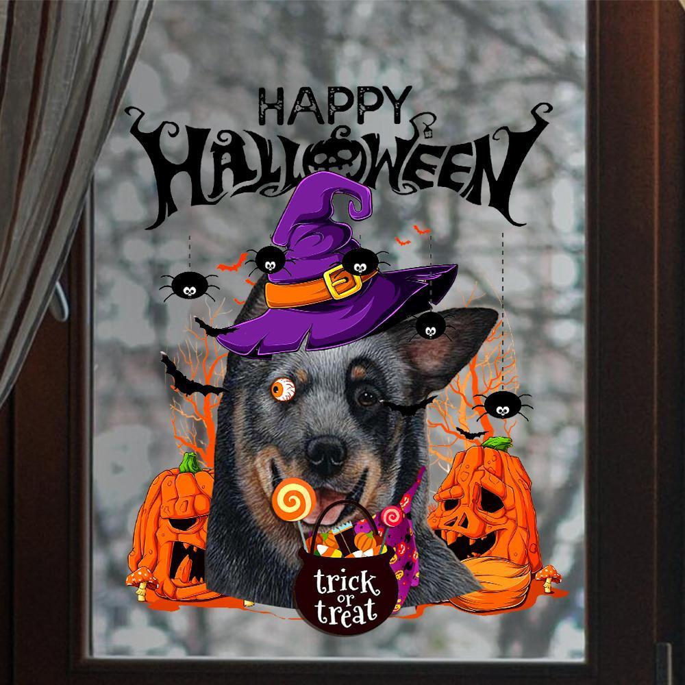 Australian Cattle Dog-Trick Or Treat-Halloween Window Clings Stickers