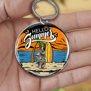 Australian Cattle Dog Hello Summer-Round Resin Epoxy Metal Keychain