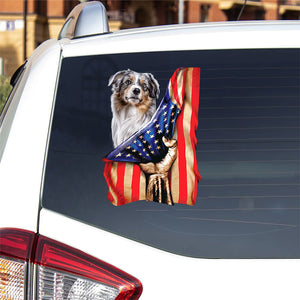 Australian Shepherd-American Flag Front Car Sticker