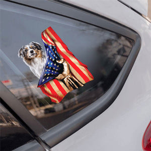 Australian Shepherd-American Flag Front Car Sticker