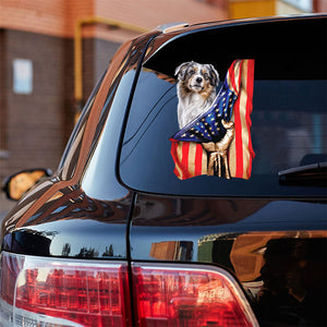 Australian Shepherd-American Flag Front Car Sticker