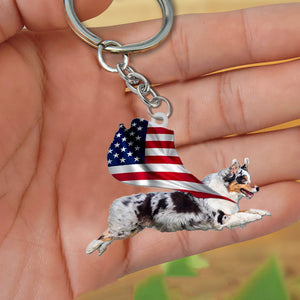 Australian Shepherd-Happy Independence Day Flat Acrylic Keychain