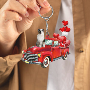 Australian Shepherd-Red Sports Car flat Acrylic Keychain