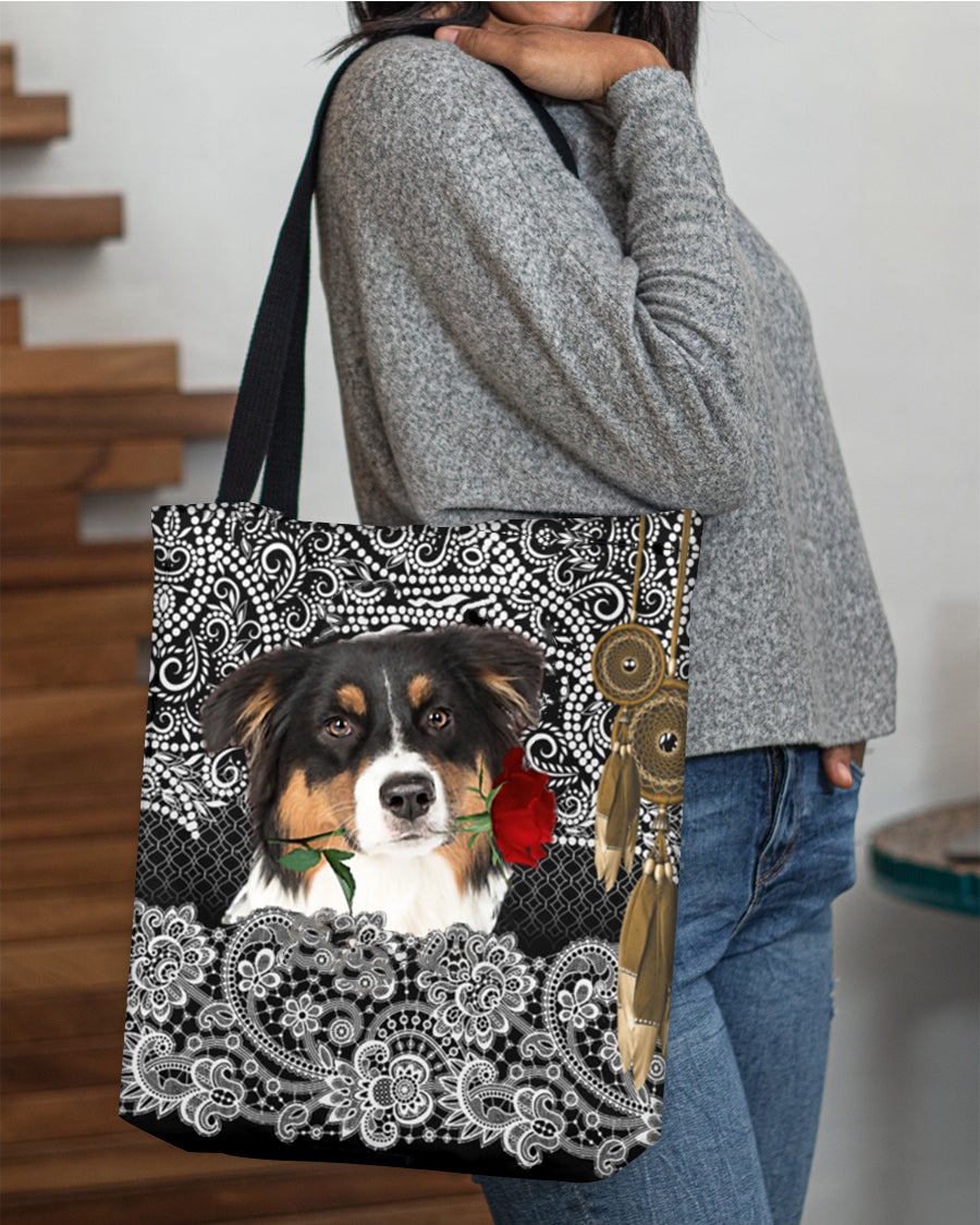 Australian Shepherd-Rose Cloth Tote Bag