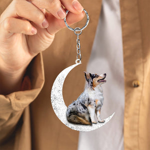 Australian Shepherd-Sit On The Moon Keychain