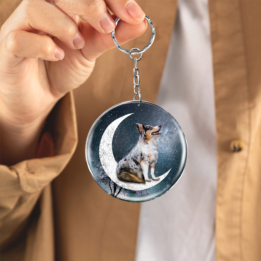 Australian Shepherd-Stars and Moon-Round Resin Epoxy Metal Keychain