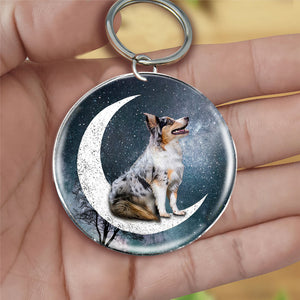 Australian Shepherd-Stars and Moon-Round Resin Epoxy Metal Keychain