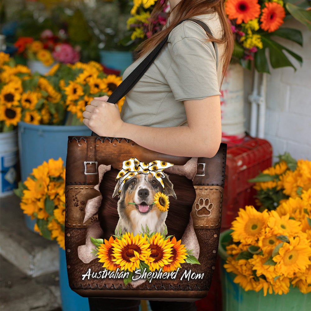 Australian Shepherd-Sunflower&Dog Mom Cloth Tote Bag