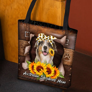 Australian Shepherd-Sunflower&Dog Mom Cloth Tote Bag