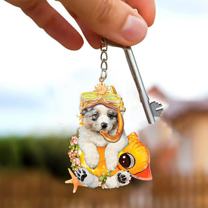 Australian Shepherd-Swimming Laps Keychain