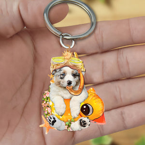 Australian Shepherd-Swimming Laps Keychain