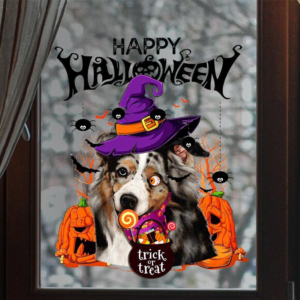 Australian Shepherd-Trick Or Treat-Halloween Window Clings Stickers