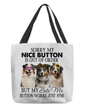 Australian Shepherd-Bite Me Button-Cloth Tote Bag