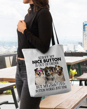 Australian Shepherd-Bite Me Button-Cloth Tote Bag