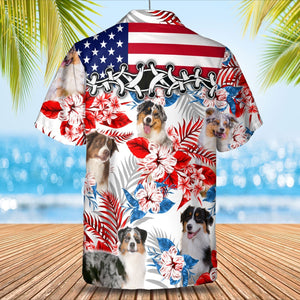 Australian Shepherd American Flag Hawaiian Shirt