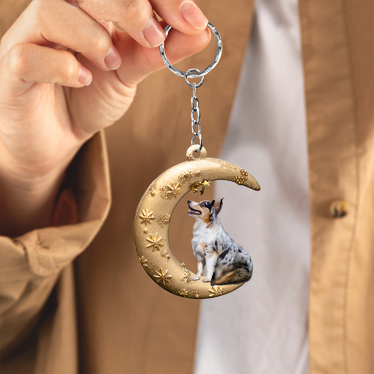 Australian Shepherd-Dog & Moon Flat Acrylic Keychain