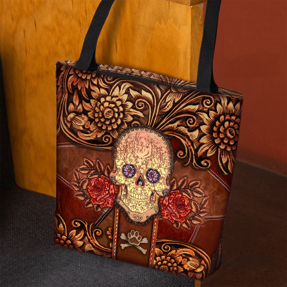 Australian Shepherd Skull Flower Cloth Tote Bag