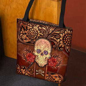 Australian Shepherd Skull Flower Cloth Tote Bag