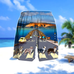 Australian Shepherd Cross the road- Men Hawaii Beach Shorts