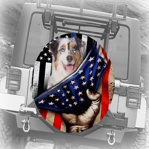 Australian Shepherd Inside American Flag Independence Day Spare Tire Cover