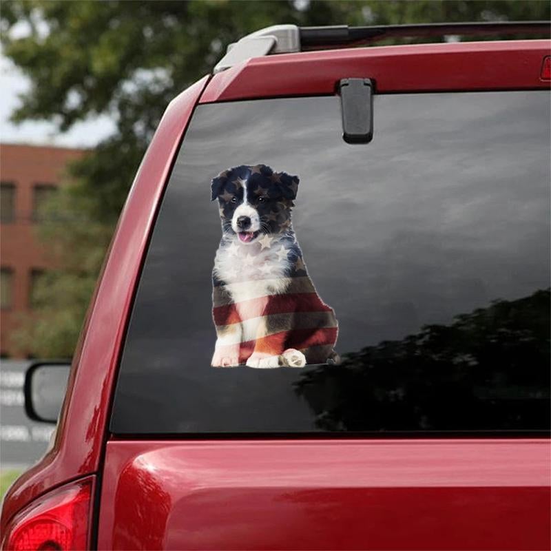 Australian Shepherd-Flag With Stars Car Sticker