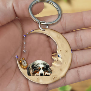 Australian shepherd-Sleeping on the moon Keychain