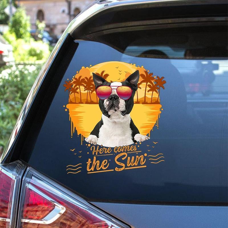 BLACK Boston Terrier-The Sun Car Sticker