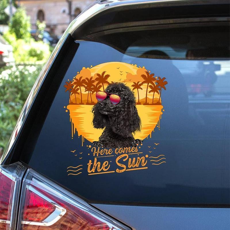 BLACK Miniature Poodle-The Sun Car Sticker