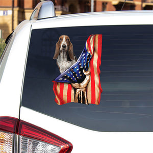 Basset Hound-American Flag Front Car Sticker