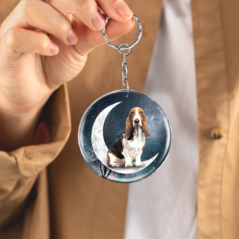 Basset Hound-Stars and Moon-Round Resin Epoxy Metal Keychain