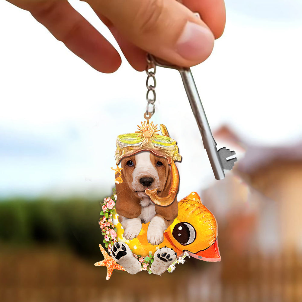 Basset Hound-Swimming Laps Keychain