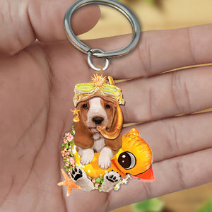 Basset Hound-Swimming Laps Keychain