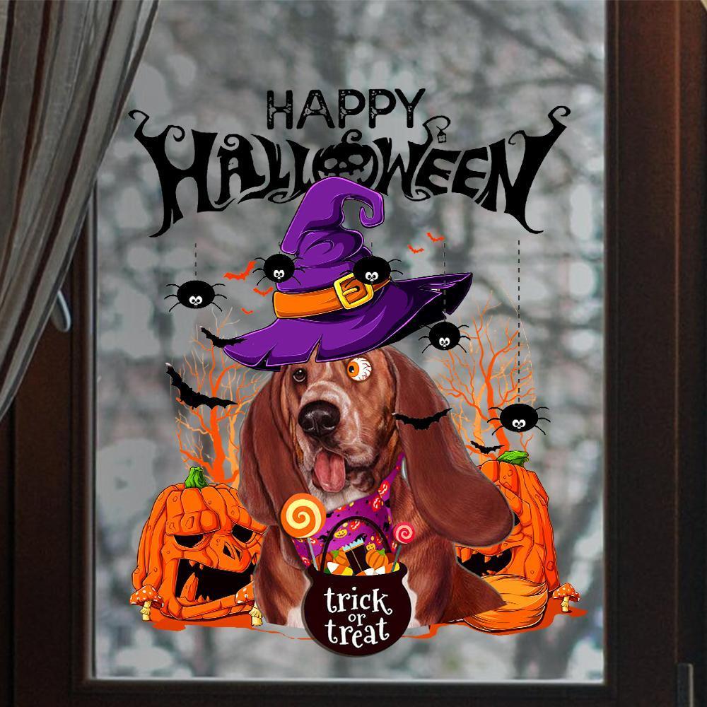 Basset Hound-Trick Or Treat-Halloween Window Clings Stickers