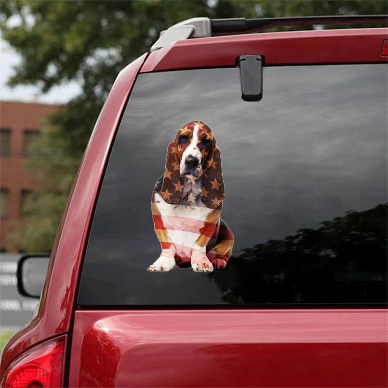 Basset Hound-Flag With Stars Car Sticker