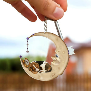 Basset hound-Sleeping on the moon Keychain