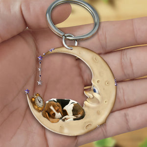 Basset hound-Sleeping on the moon Keychain