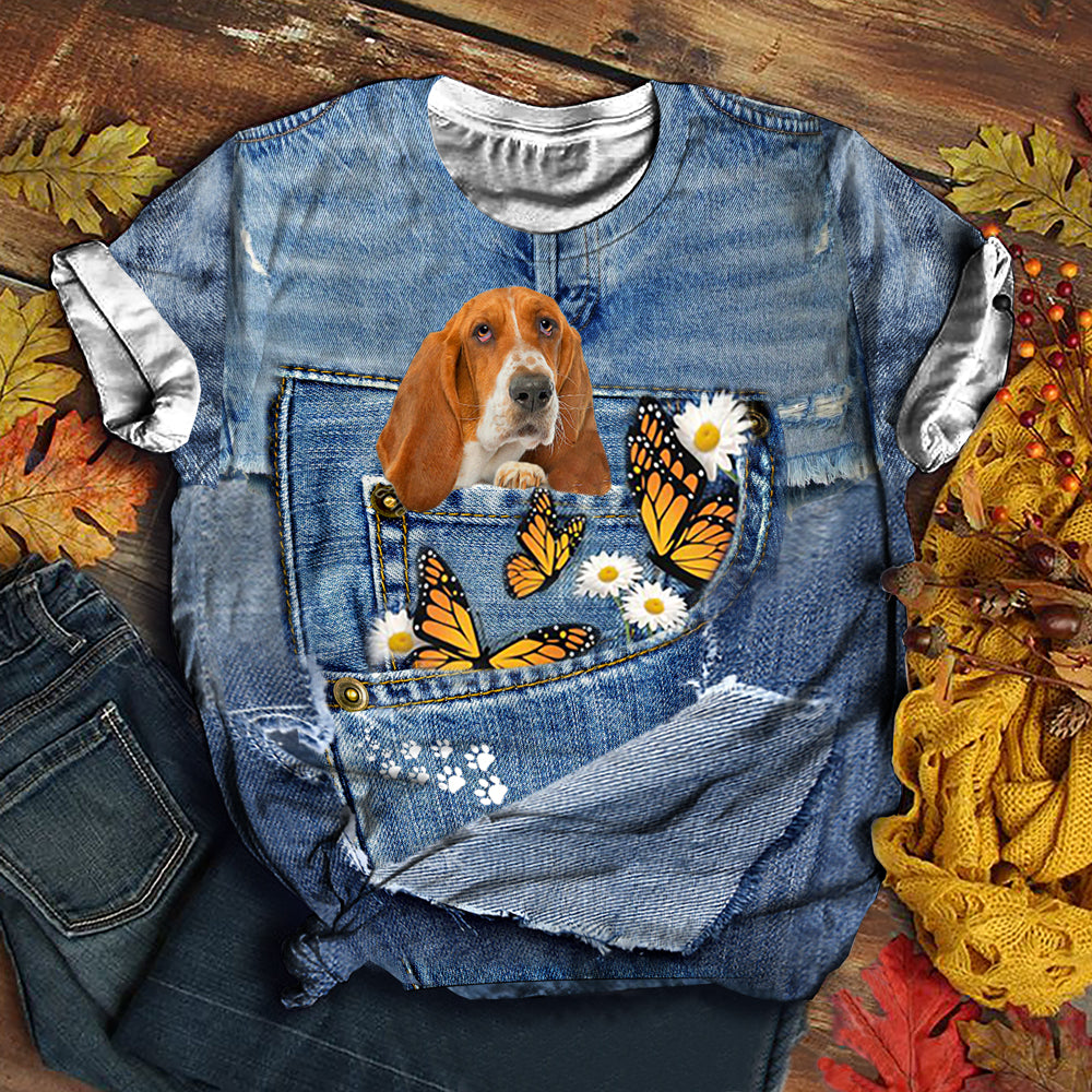 Basset hound   Butterfly Daisies T-shirt