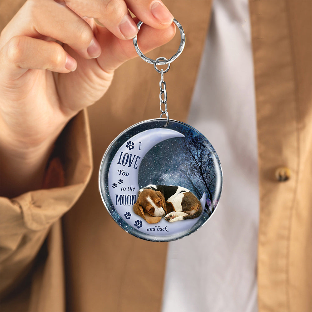 Basset hound Moon Back-Round Resin Epoxy Metal Keychain