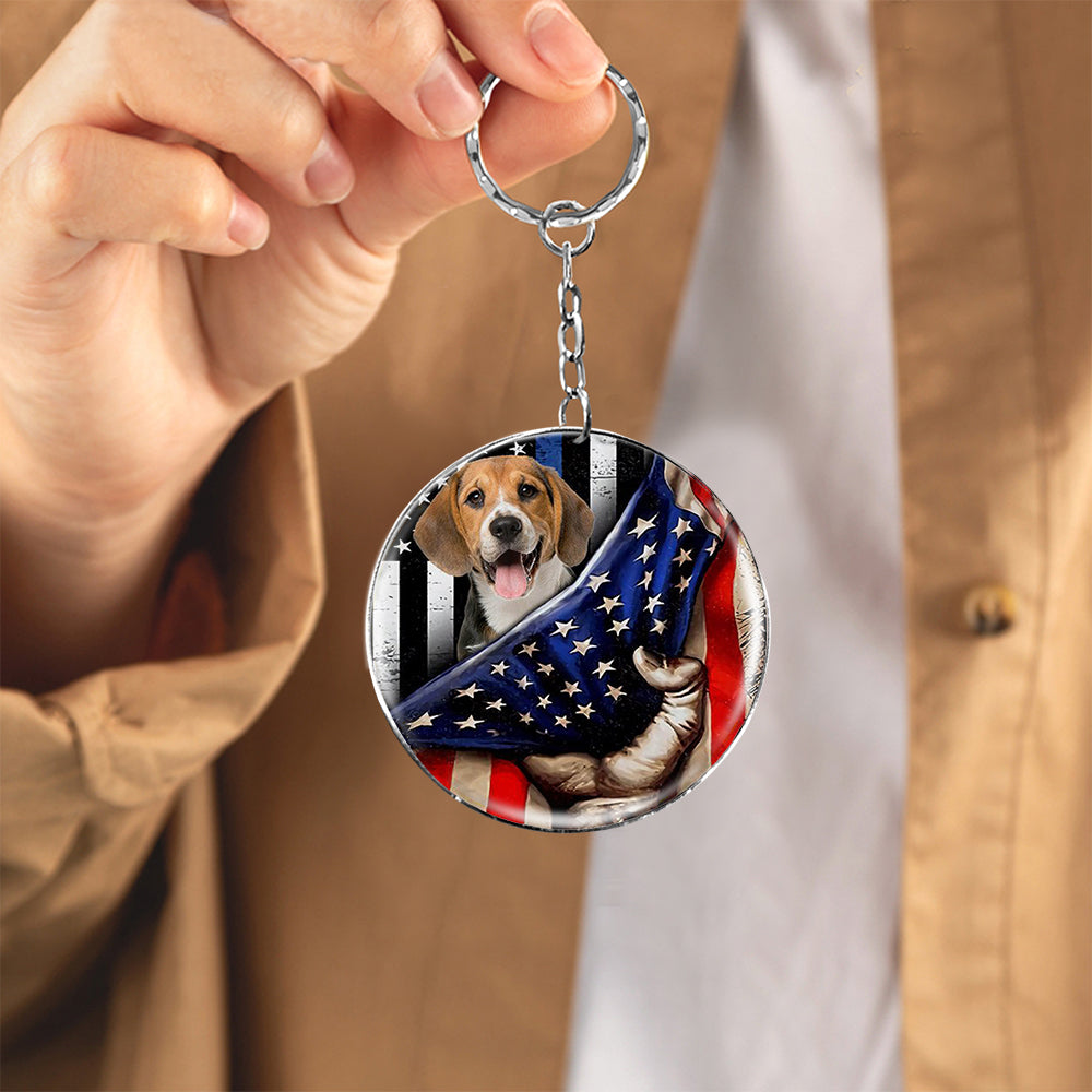 Beagle-Inside American Flag Independence Day Round Resin Epoxy Metal Keychain