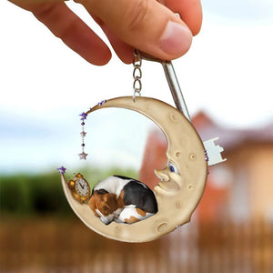 Beagle -Sleeping on the moon Keychain