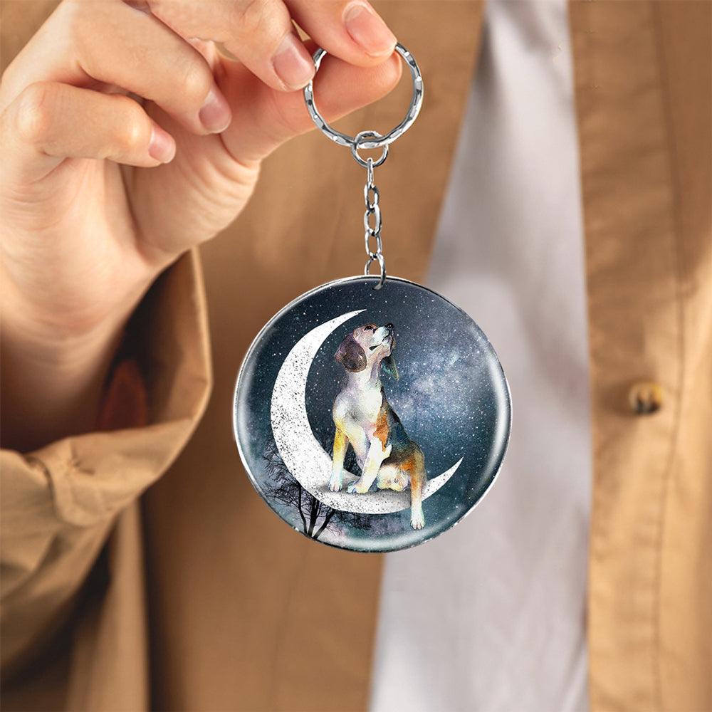 Beagle-Stars and Moon-Round Resin Epoxy Metal Keychain